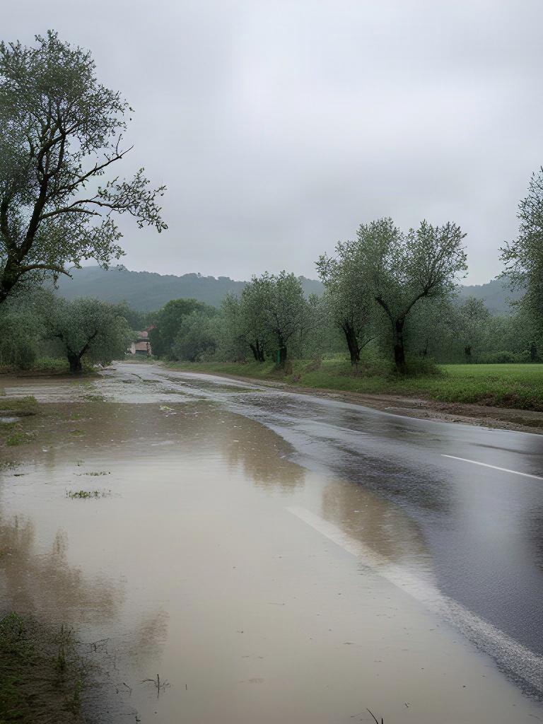 Strada secondaria allagata vicino a Spilimbergo dopo una forte precipitazione