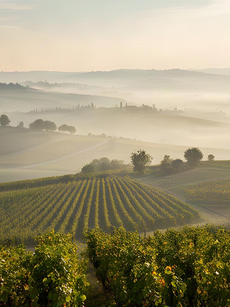 Colline friulane al mattino con foschia leggera tra i vigneti